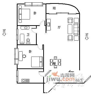 欧洲花园2室2厅1卫112㎡户型图