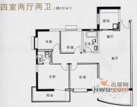 福赐公寓3室2厅2卫136㎡户型图