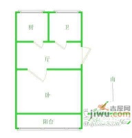 闸园新村西区1室1厅1卫52㎡户型图