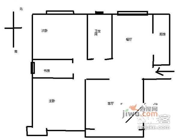 江海新村3室1厅1卫97㎡户型图