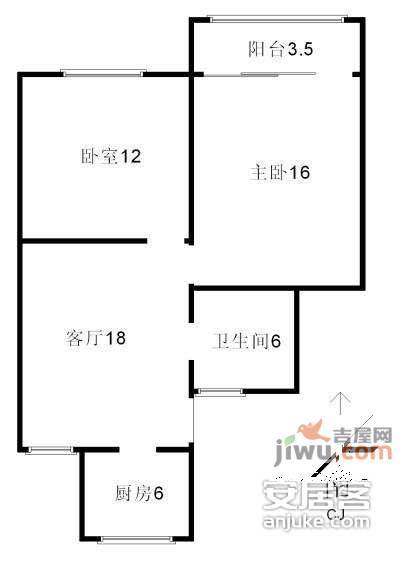 张径小区2室2厅1卫72㎡户型图