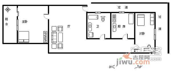 天华公寓2室1厅1卫90㎡户型图