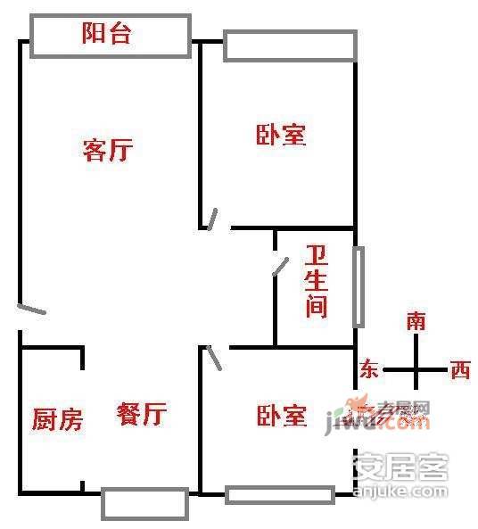 番禺大厦2室2厅1卫108㎡户型图