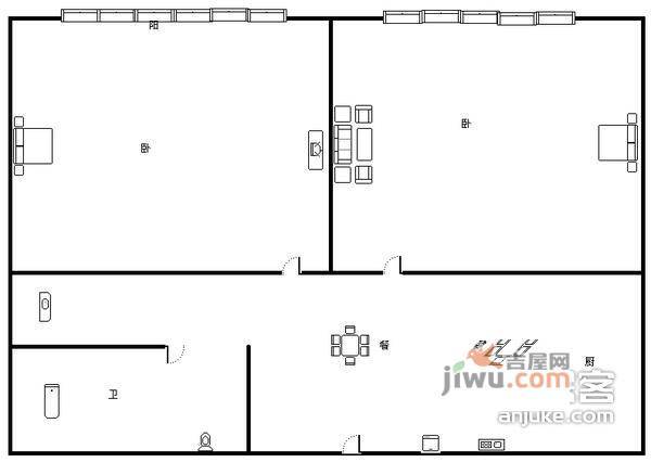 法华镇路150弄2室1厅1卫60㎡户型图