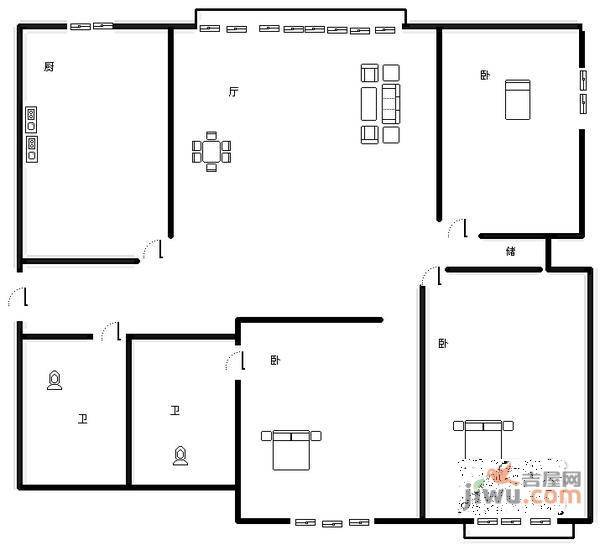 海富公寓3室2厅2卫152㎡户型图