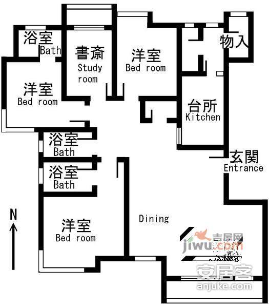 愚园书香公寓4室2厅2卫178㎡户型图