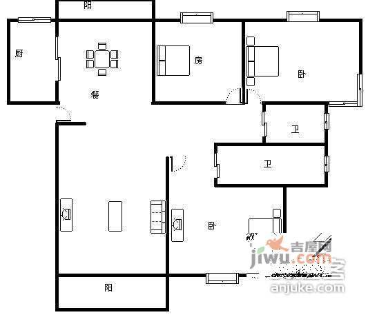 西郊家园3室2厅2卫133㎡户型图