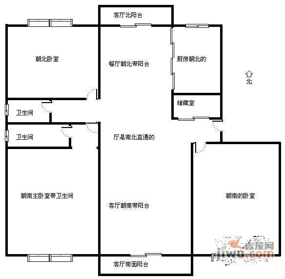 花园大厦3室2厅2卫145㎡户型图