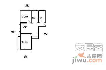 长原小区2室1厅1卫61㎡户型图