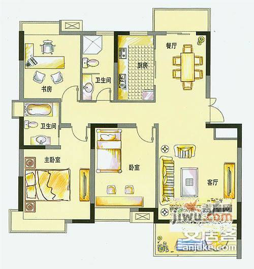 富都花园3室2厅2卫171㎡户型图