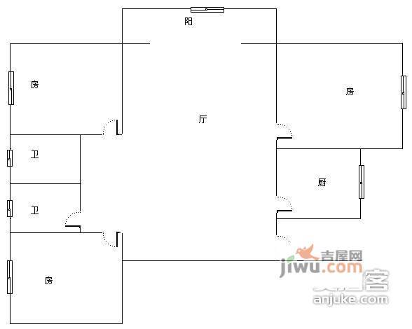 富都花园3室2厅2卫171㎡户型图