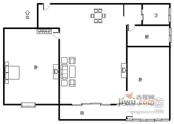 虹桥世家花园2室2厅1卫95㎡户型图