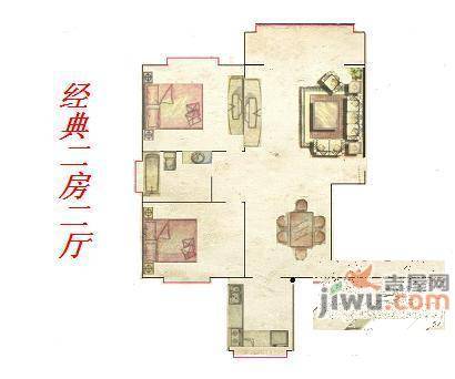 新叶公寓2室2厅1卫103㎡户型图