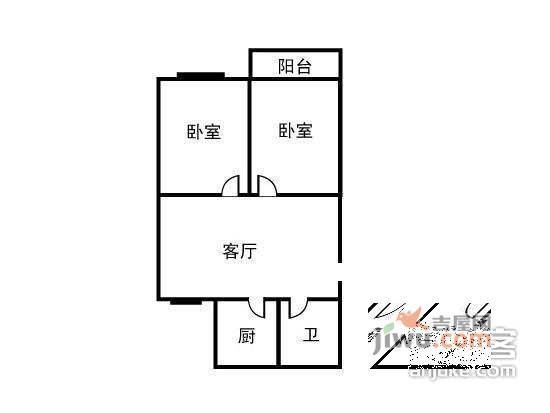 同济公寓2室1厅1卫75㎡户型图