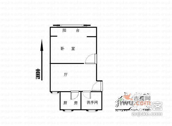 宝钢七村1室1厅1卫38㎡户型图