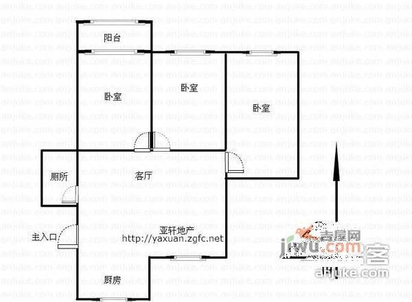 宝山三村3室2厅1卫100㎡户型图