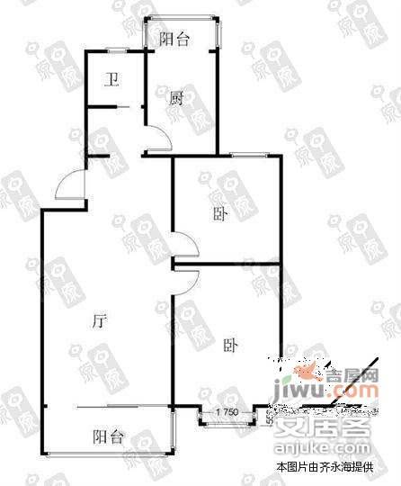 通河六村2室2厅1卫87㎡户型图