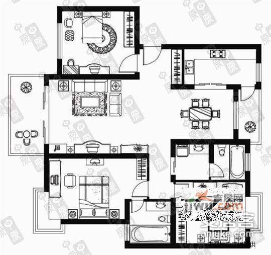 康桥水都3室2厅2卫152㎡户型图