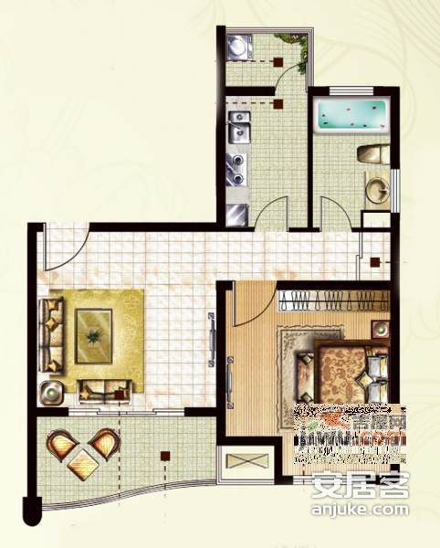 飘鹰锦和花园1室1厅1卫63㎡户型图