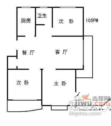 新月翡翠园3室2厅1卫124㎡户型图