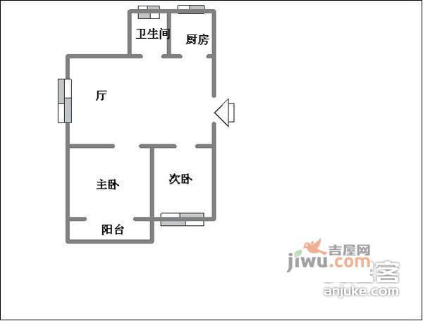 乐业一村2室1厅1卫57㎡户型图