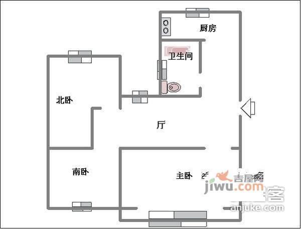 乐业一村3室1厅1卫73㎡户型图