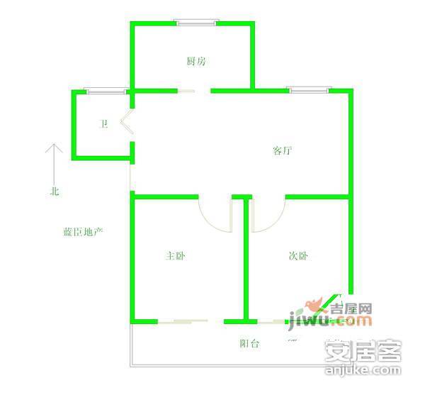 祁南新村2室1厅1卫68㎡户型图