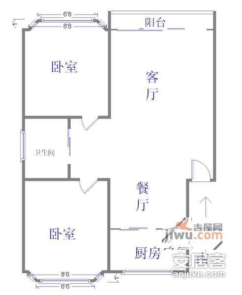 高境欣苑2室2厅1卫96㎡户型图