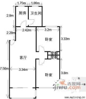 万临家园2室2厅2卫108㎡户型图