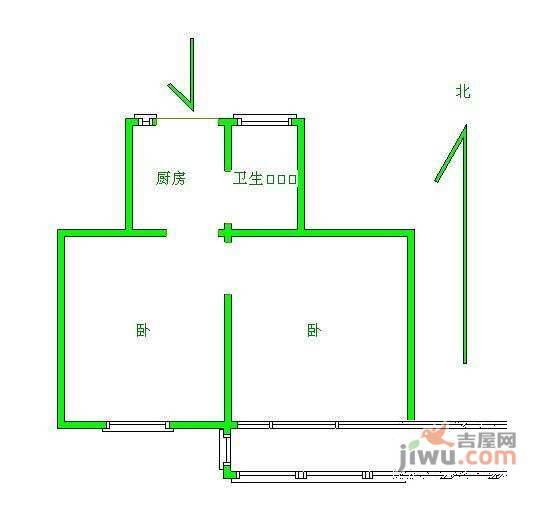 逸仙二村2室1厅1卫75㎡户型图