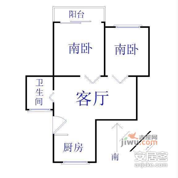 宝山逸仙小区2室1厅1卫63㎡户型图