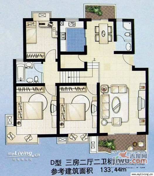 乾恩园3室2厅2卫145㎡户型图