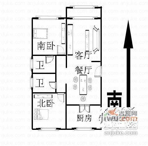 金桥名都2室2厅2卫125㎡户型图