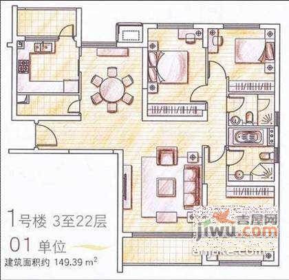 歌林春天馨苑3室2厅2卫129㎡户型图