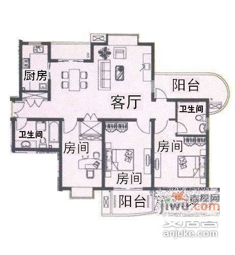 歌林春天馨苑3室2厅2卫129㎡户型图