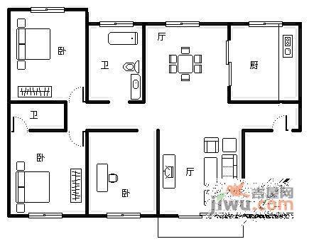 广隆公寓3室2厅2卫150㎡户型图