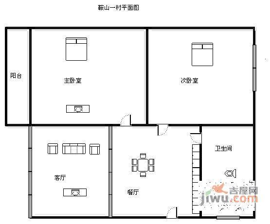 鞍山一村2室1厅1卫55㎡户型图