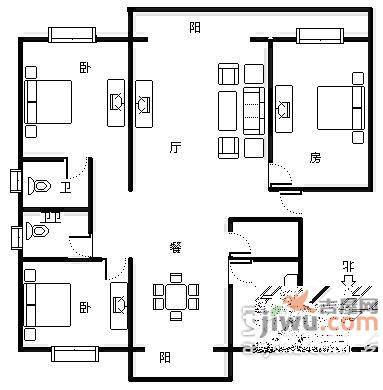 锦丽斯公寓3室2厅1卫121㎡户型图