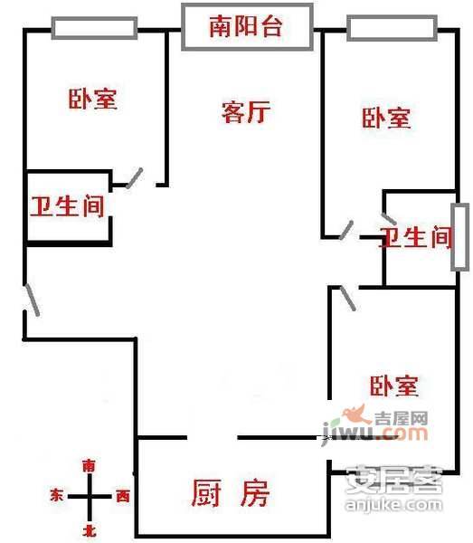 檀香花苑3室2厅2卫户型图