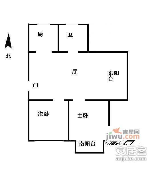 百花新村2室2厅1卫户型图