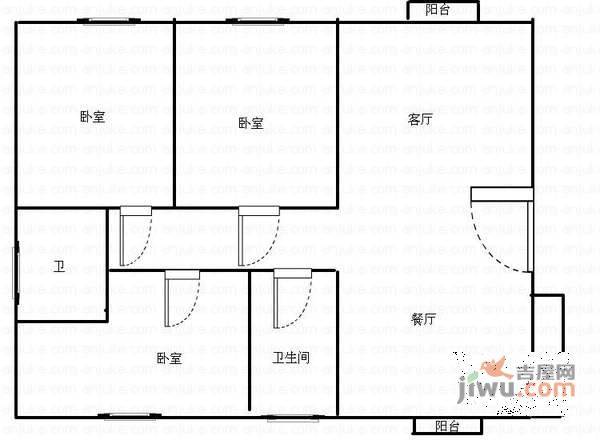 康桥月苑3室2厅1卫94㎡户型图