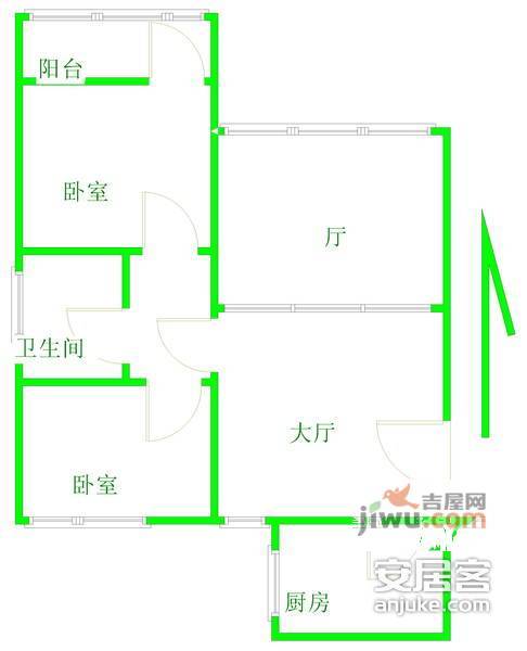 华科公寓2室2厅1卫89㎡户型图