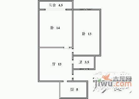 曲二小区2室1厅1卫54㎡户型图