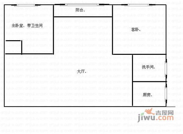 新兴大厦公寓楼2室2厅1卫98㎡户型图