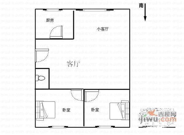 江海花园2室2厅1卫96㎡户型图