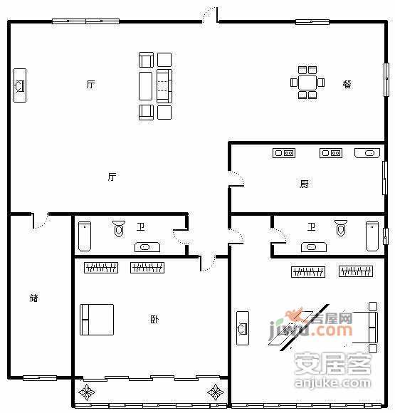 宣化路149号小区2室1厅1卫95㎡户型图