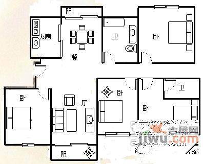 广场大厦3室2厅2卫184㎡户型图