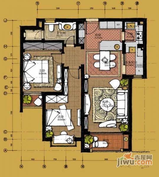 上置香岛原墅2室2厅1卫154㎡户型图