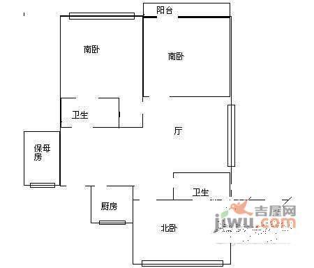 海鸿公寓3室2厅2卫户型图