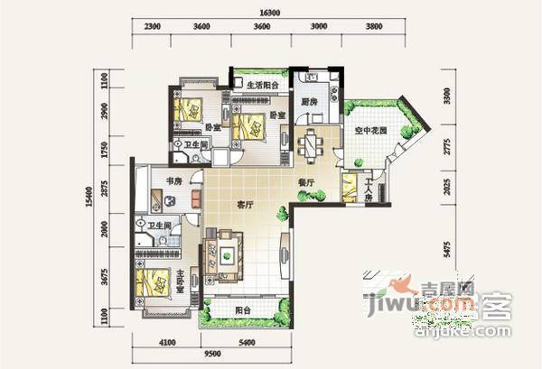 鸿景园3室2厅2卫147㎡户型图